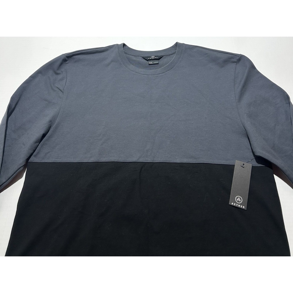 Aether Sweatshirt Mens XXL Casual Color Block Sweater Stretch Gray Black NEW - Picture 2 of 6